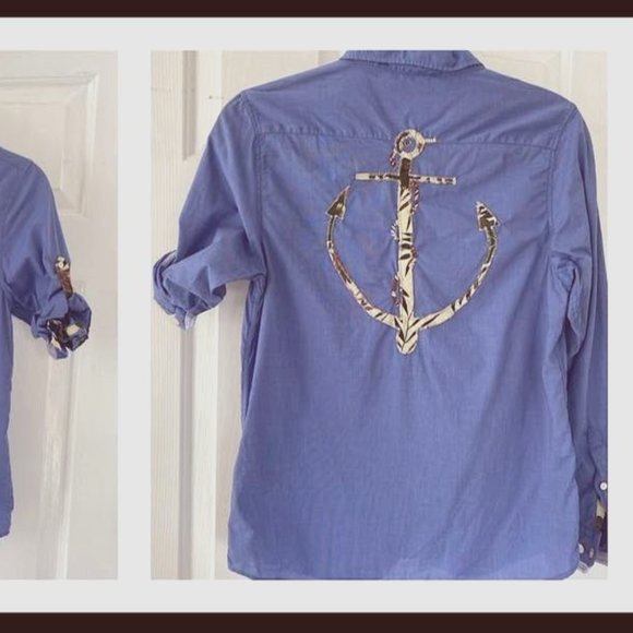Scotch & Soda / Scotch Shrunk Boys Anchor Button Down Collar Shirt Size 12 - Picture 2 of 2